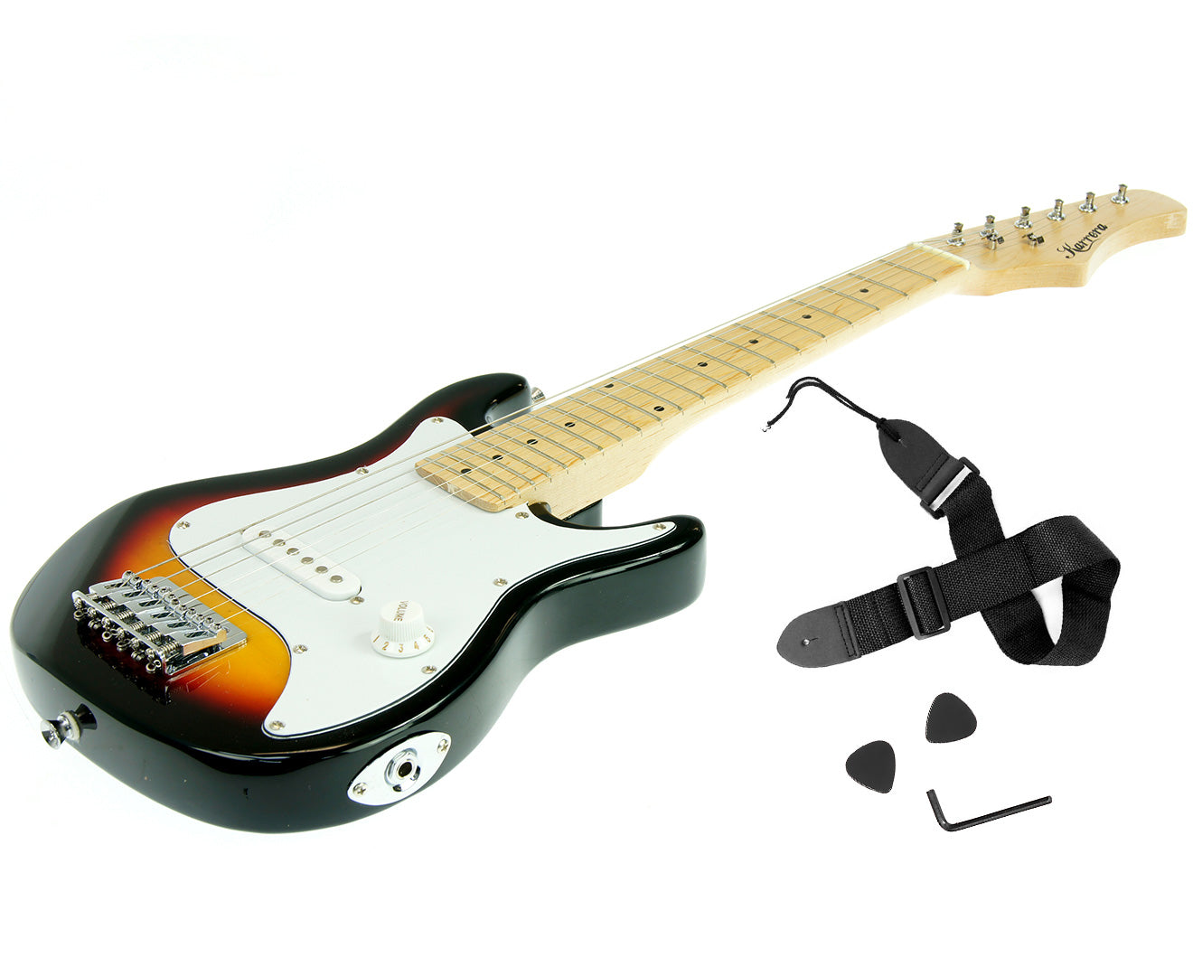Karrera Children's Electric Guitar in sunburst finish, showcasing its sleek design and professional features.