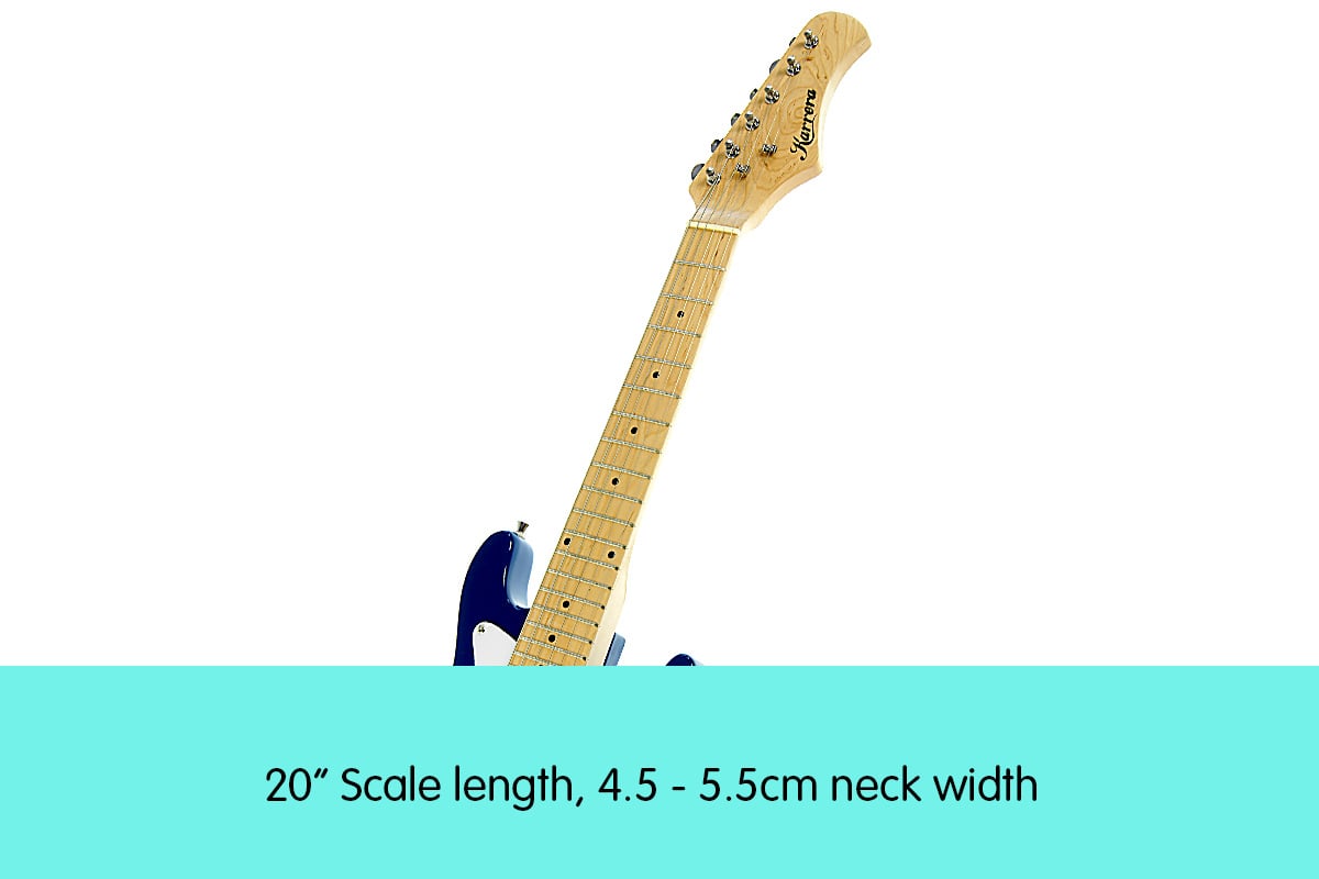 Karrera Electric Children's Guitar in Blue, featuring a glossy finish and professional components, perfect for young musicians.