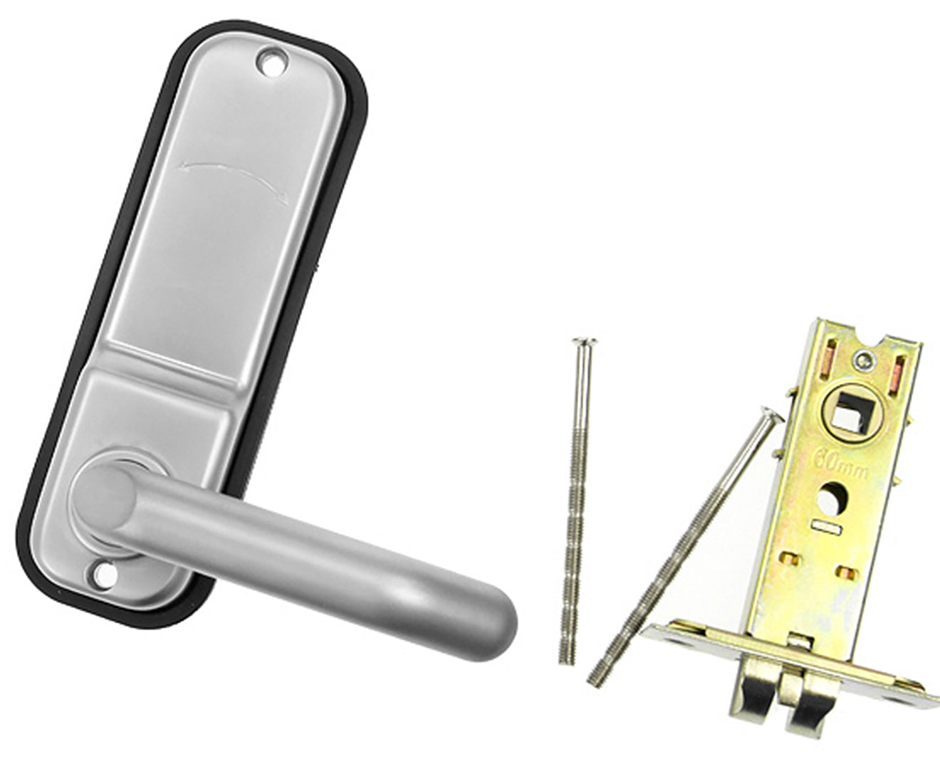 Kartrite Push Button Digital Combination Security Door Lock with satin chrome finish and mechanical keypad.