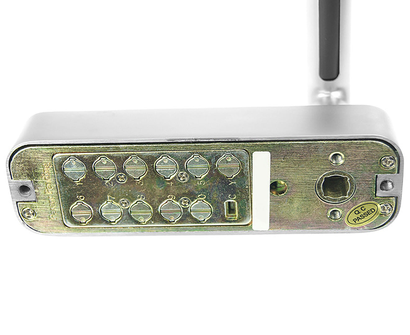 Kartrite Push Button Digital Combination Security Door Lock with satin chrome finish and mechanical keypad.