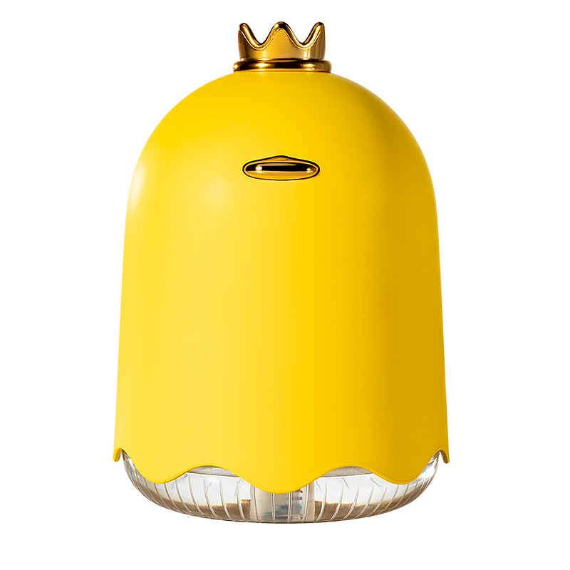 KBAYBO 250ml USB Mini Aroma Ultrasonic Cool Mist Humidifier in yellow, featuring a cartoon design and LED night light.