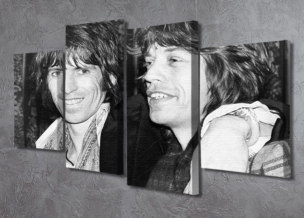 A vibrant 4-split canvas artwork featuring Keith Richards and Mick Jagger, showcasing their iconic presence in rock music.