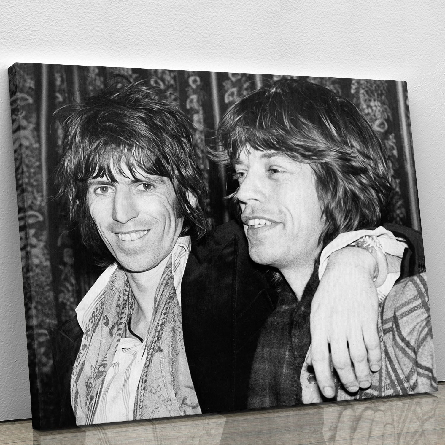 Canvas print featuring Keith Richards and Mick Jagger, showcasing their iconic presence in rock music.