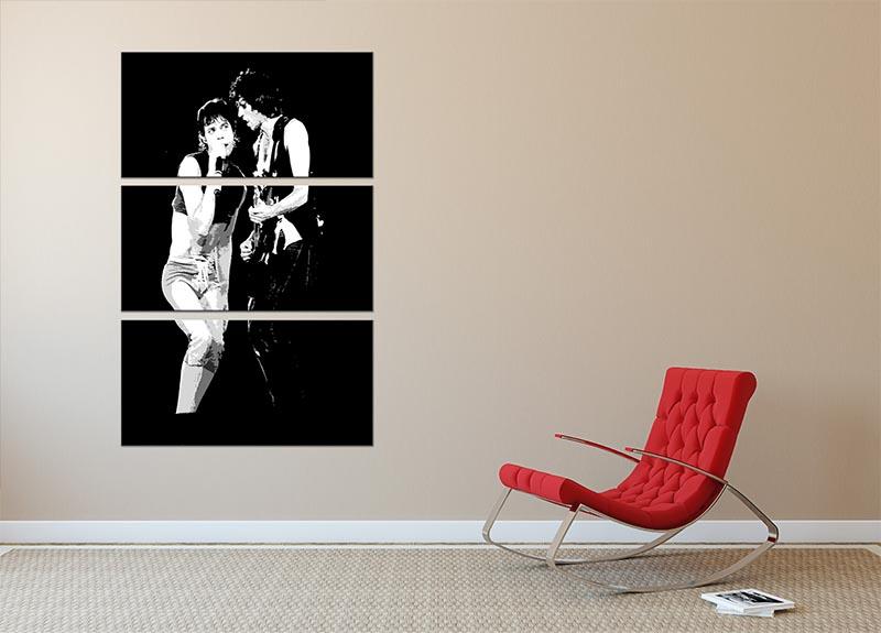 Keith Richards and Mick Jagger groove 3-panel canvas print showcasing iconic musicians in vibrant colors.