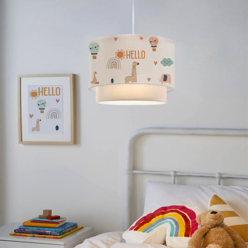 Kids Ceiling Lamp HELLO featuring cute animal designs in vibrant colors, perfect for children's rooms.