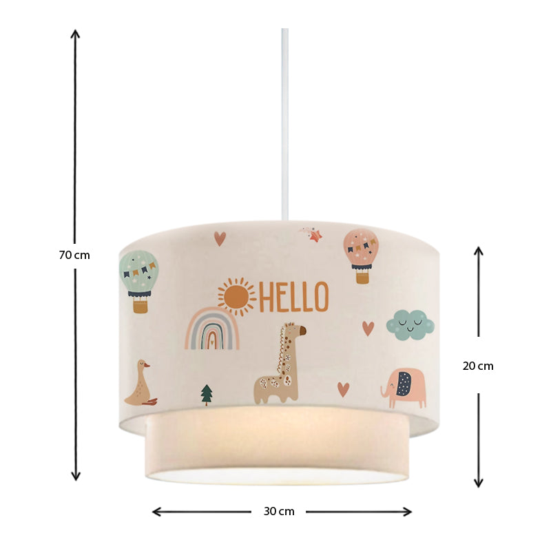 Kids Ceiling Lamp HELLO featuring cute animal designs in vibrant colors, perfect for children's rooms.