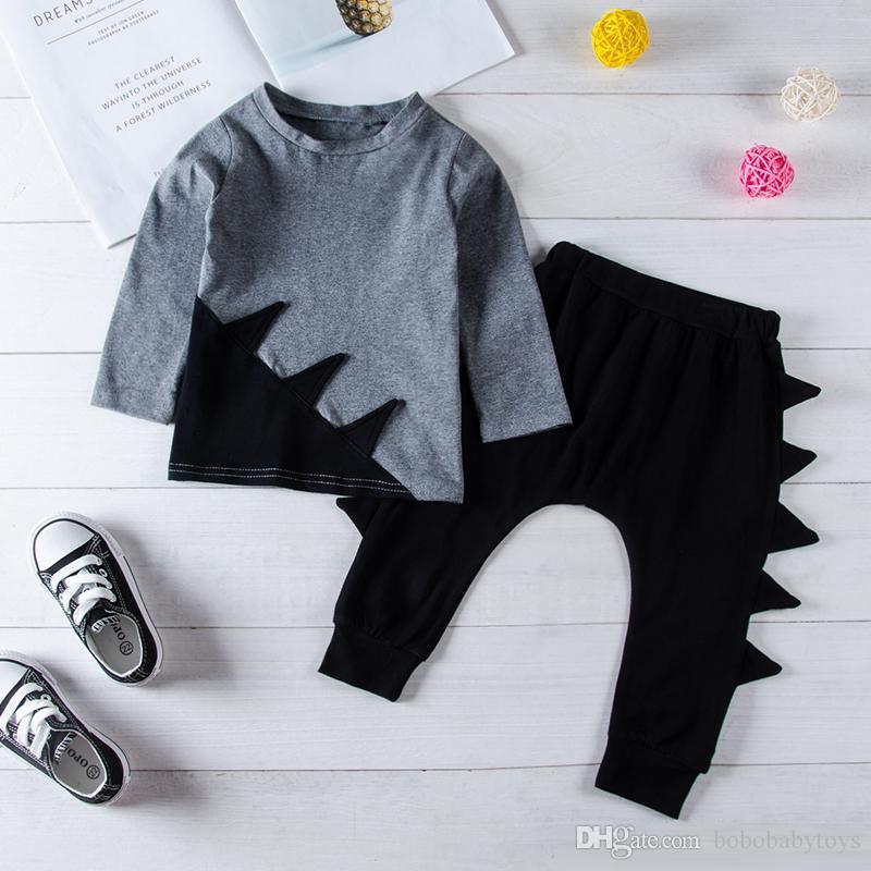 Kids Clothes Baby Boys Dinosaur 2-piece set featuring a long sleeve top and matching bottoms, perfect for ages 1-5T.