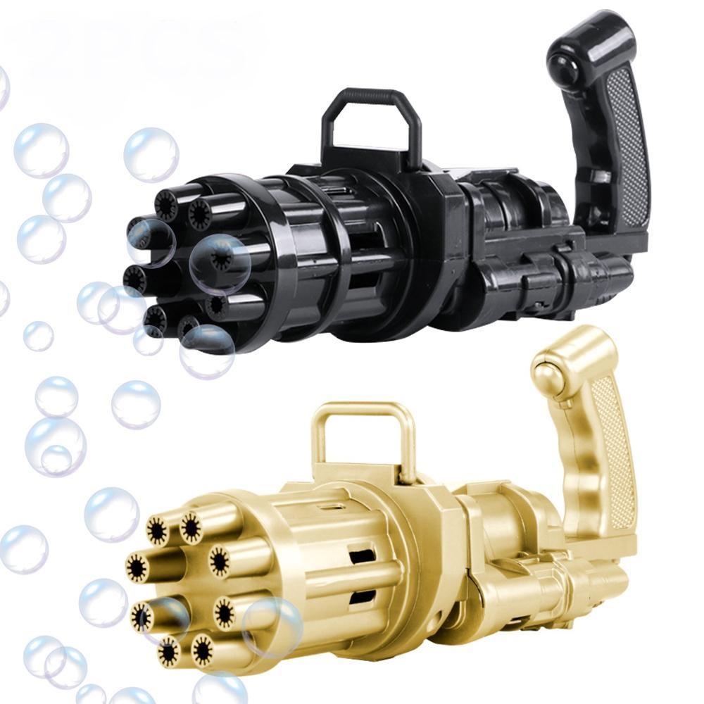 Kids Gatling Bubble Gun in vibrant colors, designed for summer fun, producing streams of bubbles, perfect for parties and outdoor activities.
