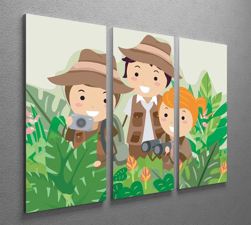 A vibrant 3-panel canvas print depicting a safari adventure scene, featuring playful animals and lush landscapes, perfect for children's decor.
