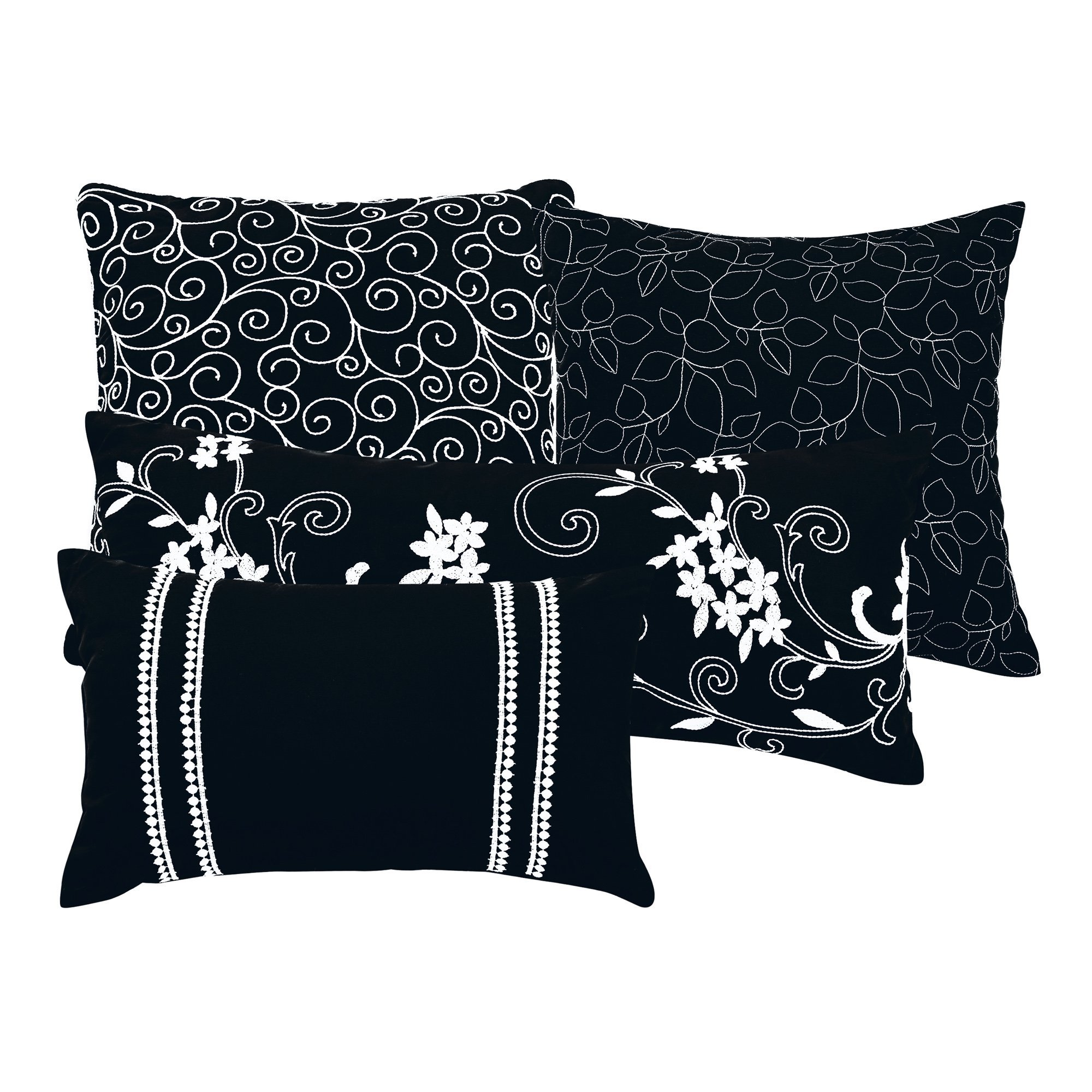 Kimana Contemporary Floral Black Comforter Set featuring elegant floral and medallion patterns, perfect for enhancing bedroom decor.