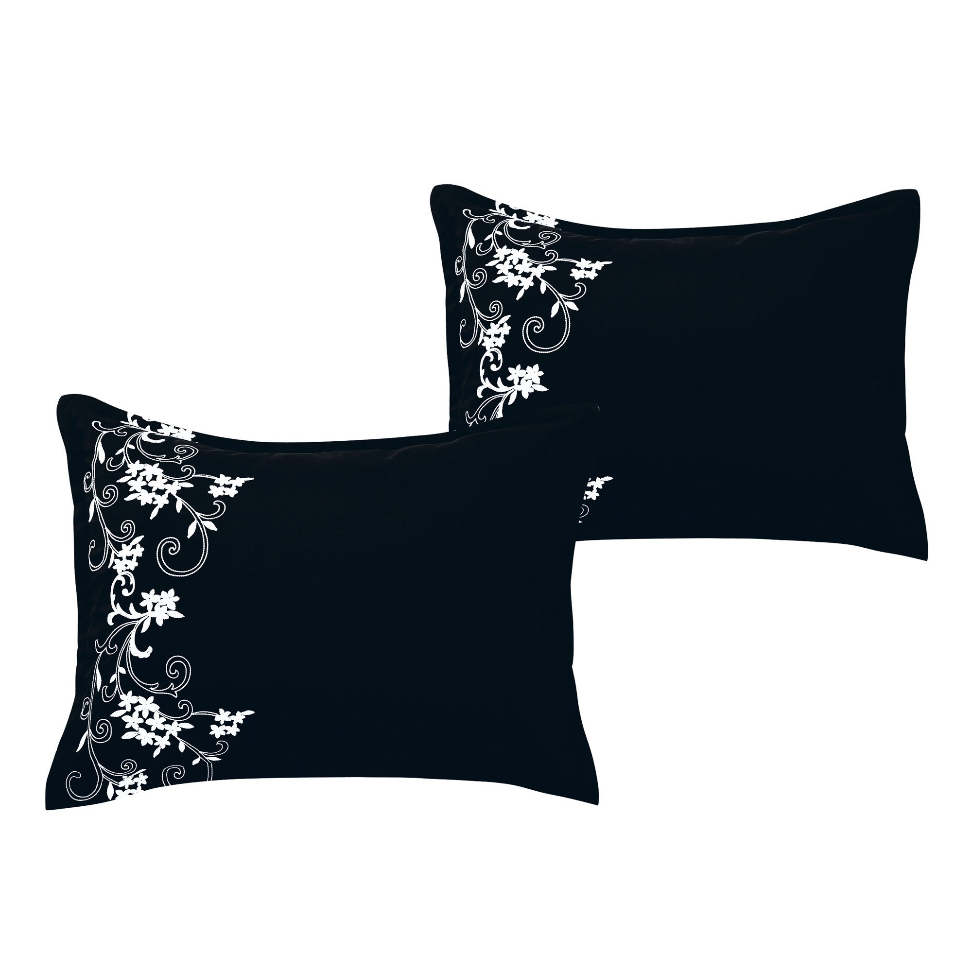 Kimana Contemporary Floral Black Comforter Set featuring elegant floral and medallion patterns, perfect for enhancing bedroom decor.