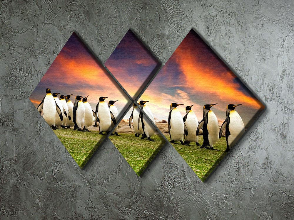 A stunning 4-panel canvas artwork featuring King Penguins in the Falkland Islands, showcasing their majestic beauty in a vibrant setting.