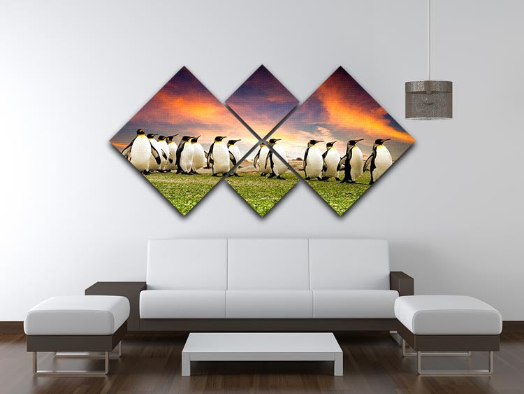 A stunning 4-panel canvas artwork featuring King Penguins in the Falkland Islands, showcasing their majestic beauty in a vibrant setting.