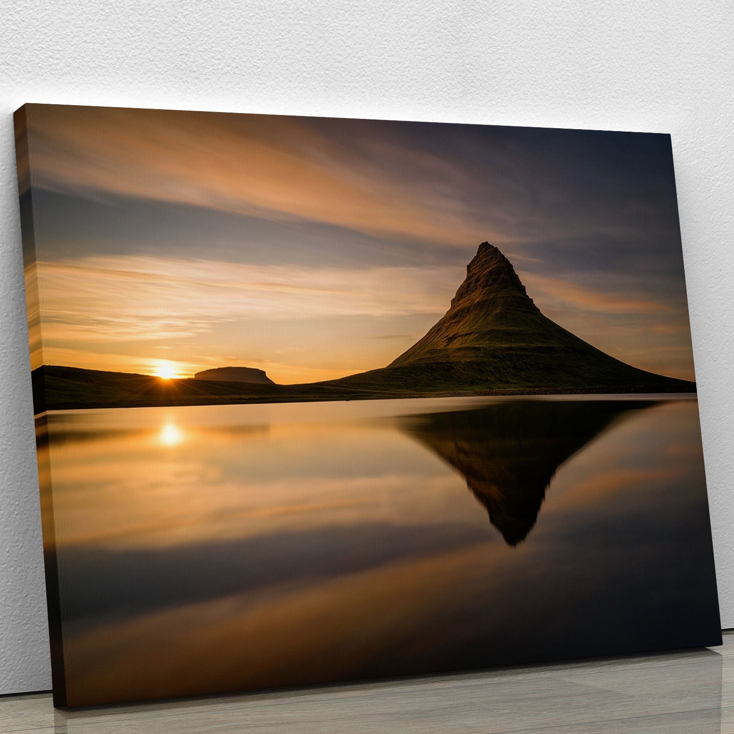 Kirkjufell Canvas Print showcasing the iconic mountain with vibrant colors and intricate details, perfect for home decor.