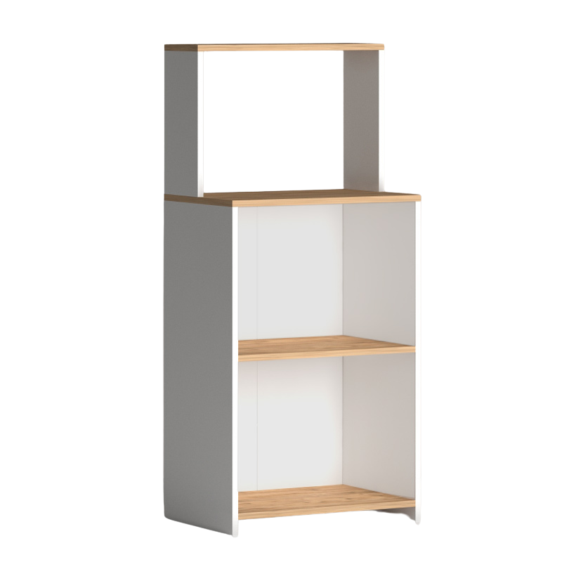 Kitchen Furniture CHARMANT in white and pine finish, featuring three shelves and designed for microwave use, measuring 60x40x134cm.