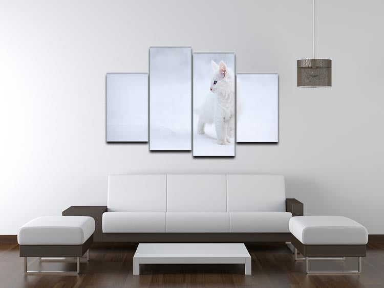 A charming 4-split canvas artwork featuring a white kitten, creating a cohesive and dynamic visual effect.