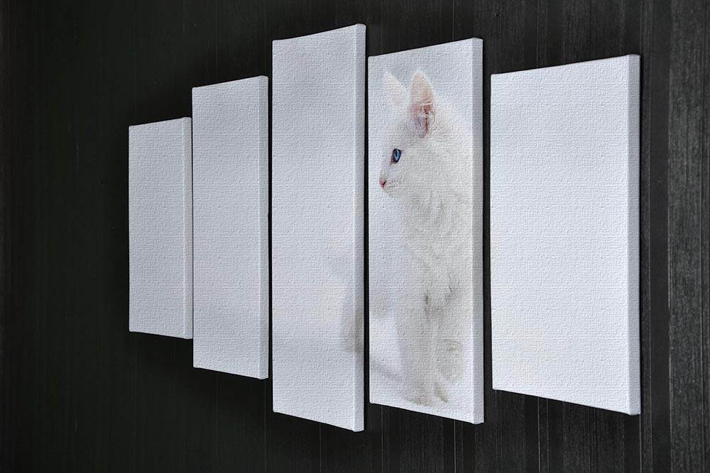 A charming 5-split canvas artwork featuring a white kitten, beautifully arranged in five panels for a dynamic display.