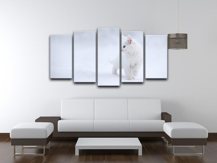 A charming 5-split canvas artwork featuring a white kitten, beautifully arranged in five panels for a dynamic display.