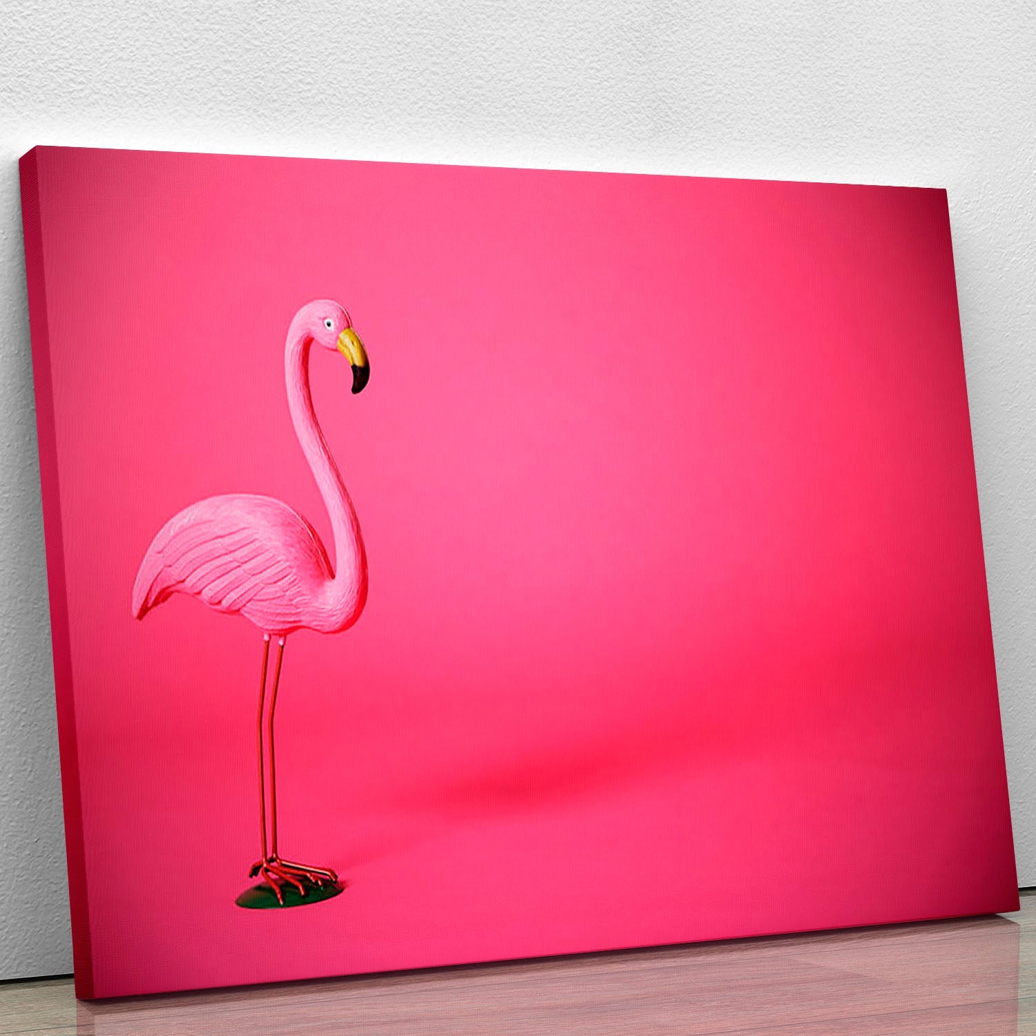 A vibrant Kitsch pink flamingo canvas print showcasing a colorful flamingo design, perfect for home or office decor.