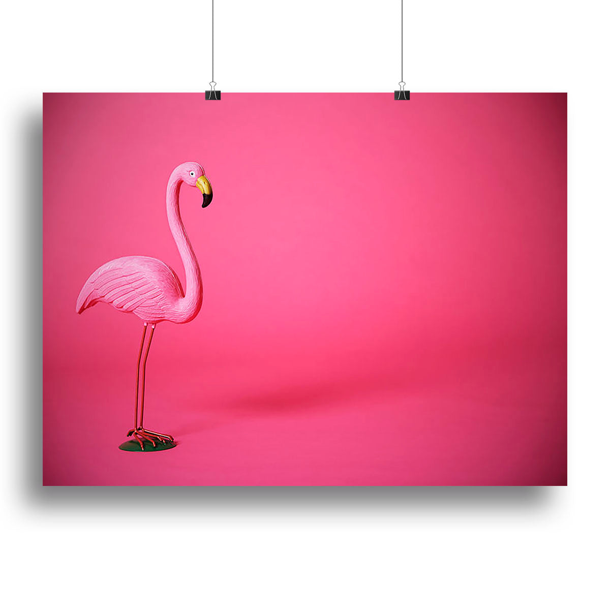 A vibrant Kitsch pink flamingo canvas print showcasing a colorful flamingo design, perfect for home or office decor.