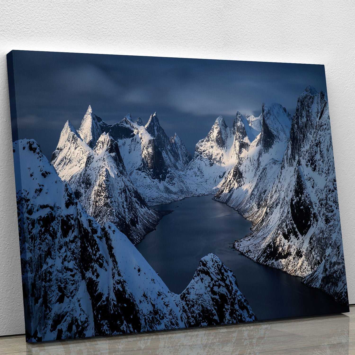 Kjerkfjorden canvas print featuring stunning landscapes and vibrant colors, perfect for home or office decor.