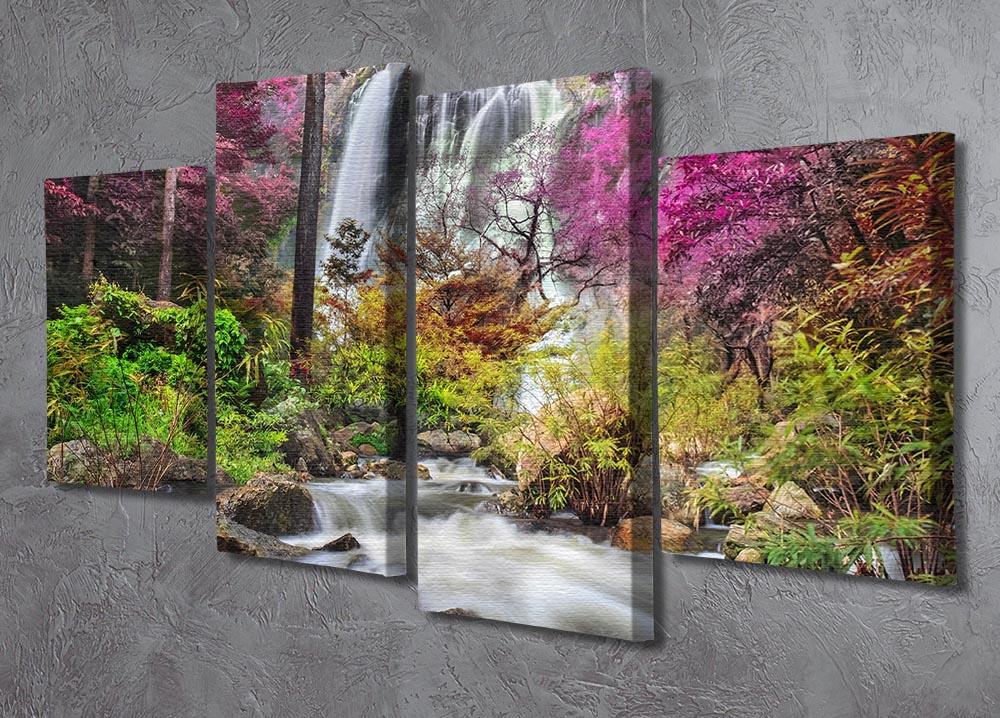 Klonglan Waterfall 4 Split Panel Canvas artwork featuring a serene waterfall scene divided into four panels.