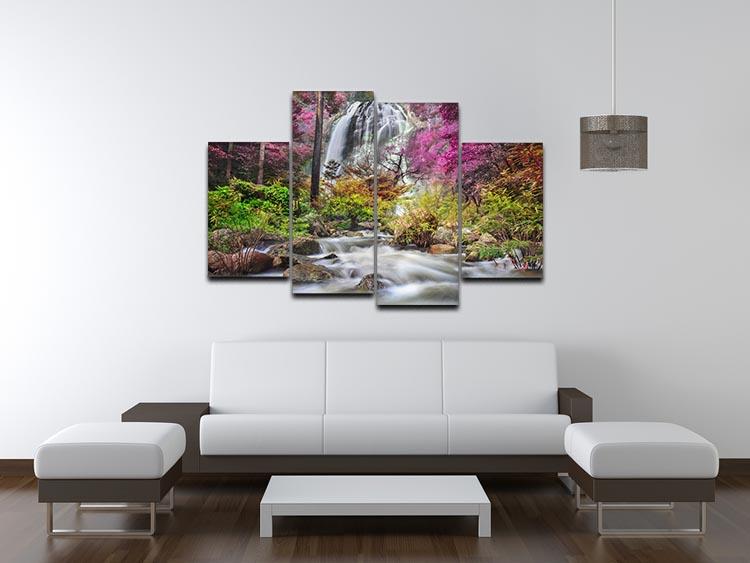 Klonglan Waterfall 4 Split Panel Canvas artwork featuring a serene waterfall scene divided into four panels.