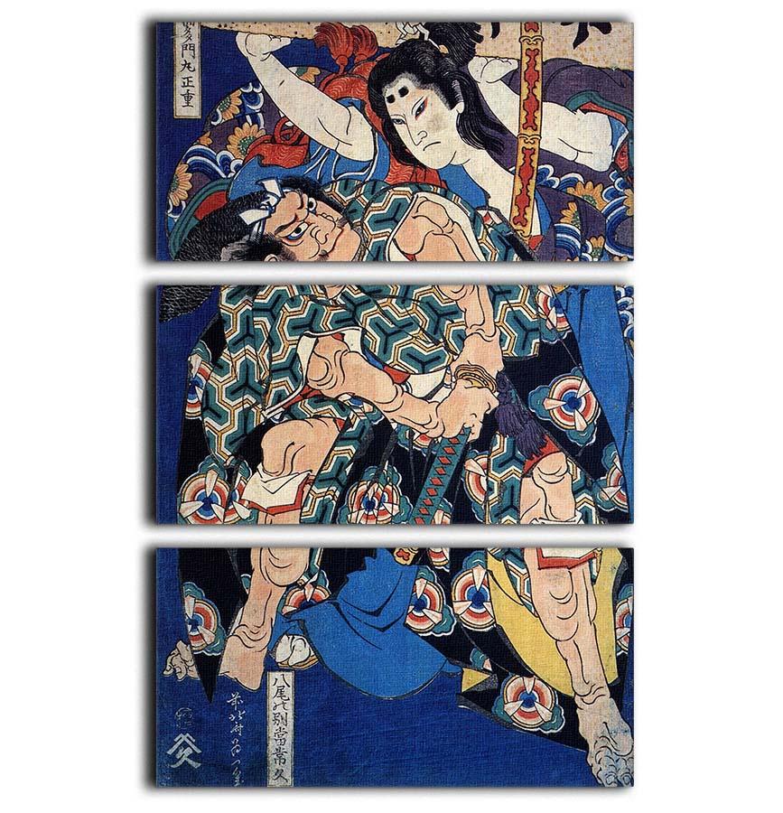 Kusunuki Tamonmaru by Hokusai 3-panel canvas print showcasing vibrant colors and intricate details.