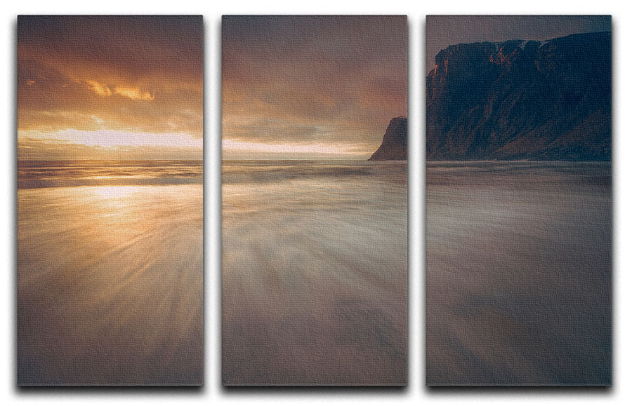 Kvalvika 3 Split Panel Canvas Print featuring three cohesive panels with vibrant designs, perfect for home decor.