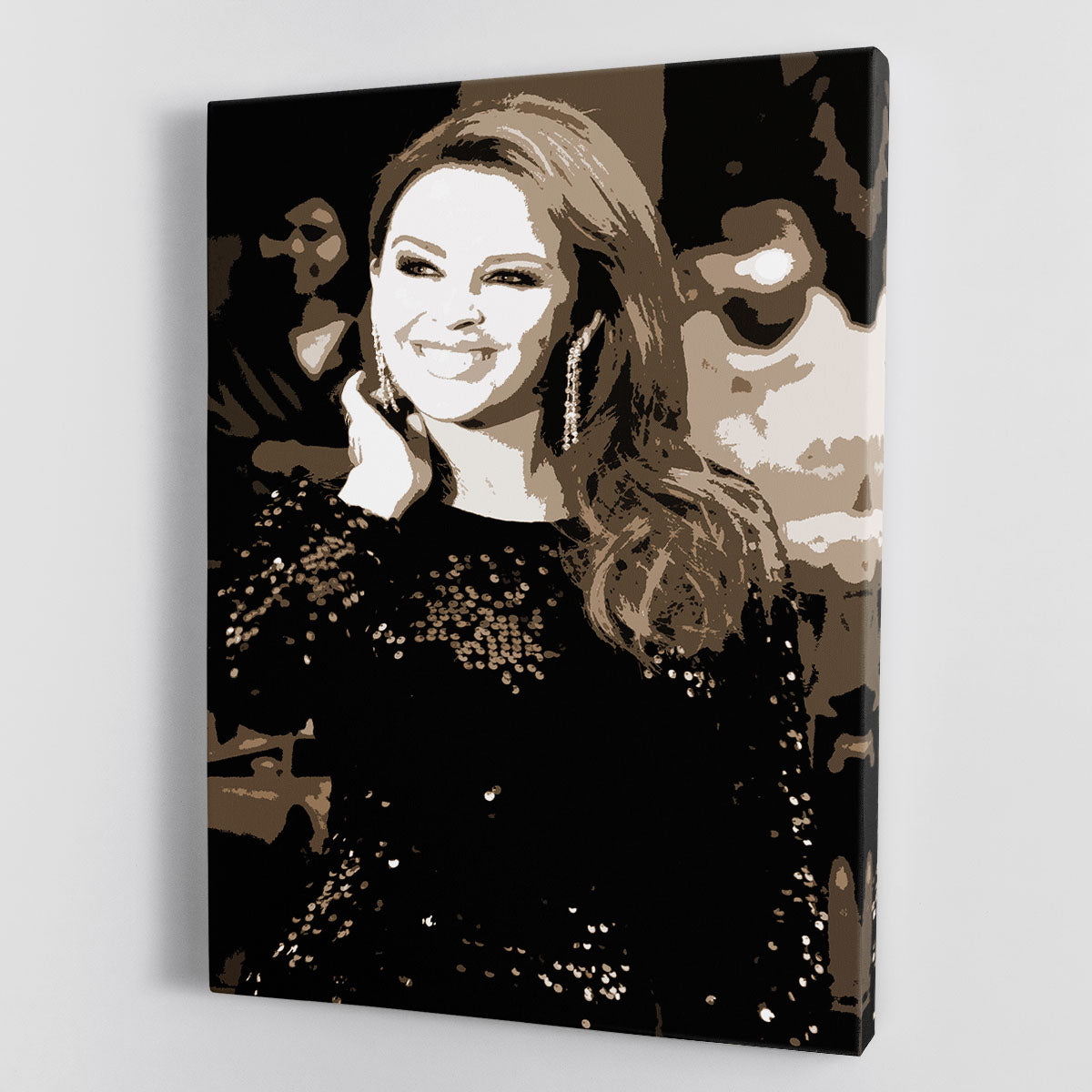 Kylie Minogue Pop Art Canvas Print featuring vibrant colors and modern design, perfect for home decor.