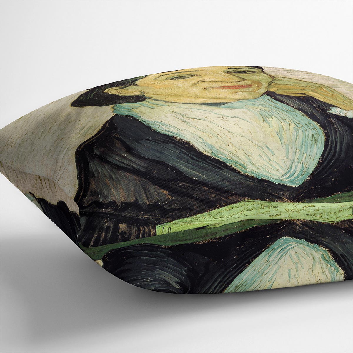 L Arlesienne Madame Ginoux cushion featuring vibrant abstract design on luxurious vegan faux suede.