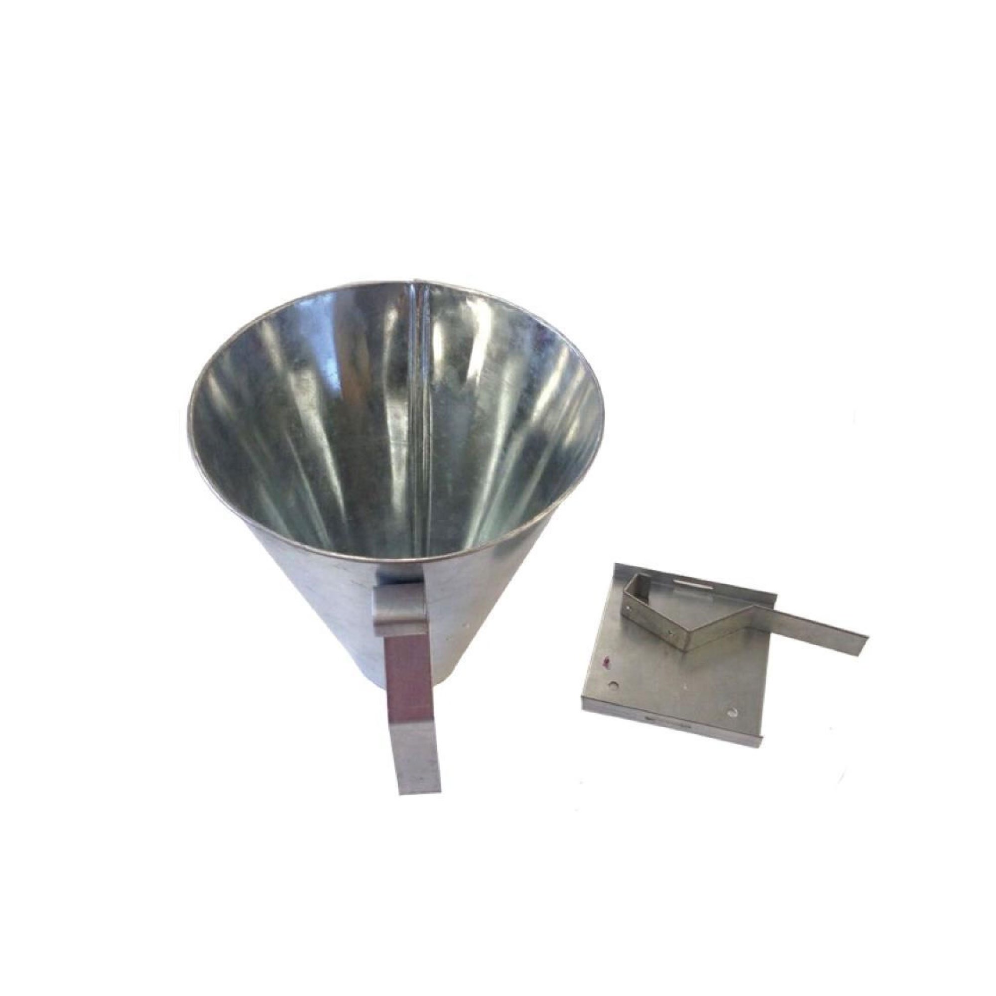 L Chicken Kill Cone mounted on a wall, made of galvanised metal, designed for humane poultry dispatching.