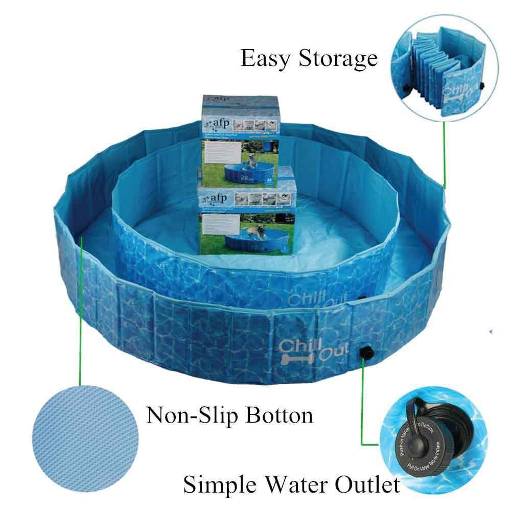 L Dog Swimming Pool made of tough PVC, designed for pets to splash and play safely, featuring an anti-slippery bottom.