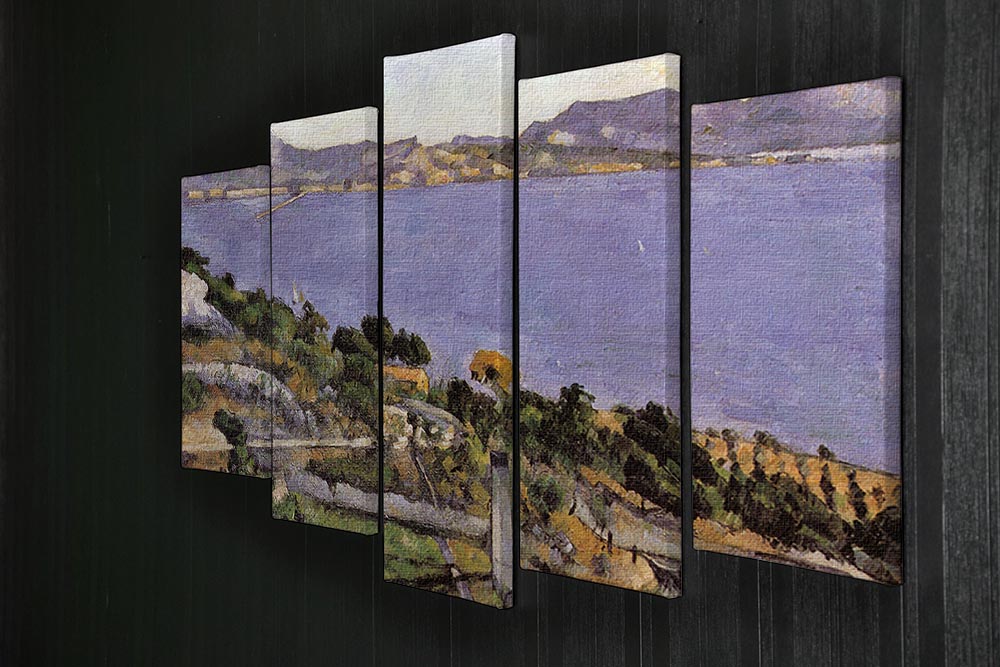 A stunning 5-split panel artwork featuring L Estaque vue du golfe de Marseille 1878 by Cezanne, showcasing vibrant colors and dynamic composition.