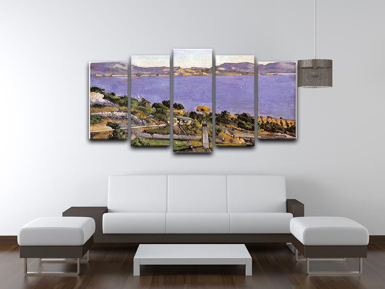 A stunning 5-split panel artwork featuring L Estaque vue du golfe de Marseille 1878 by Cezanne, showcasing vibrant colors and dynamic composition.