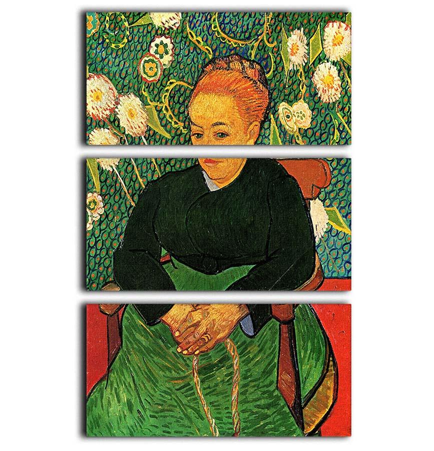 La Berceuse Augustine Roulin by Van Gogh 3-panel canvas print showcasing vibrant colors and intricate details.