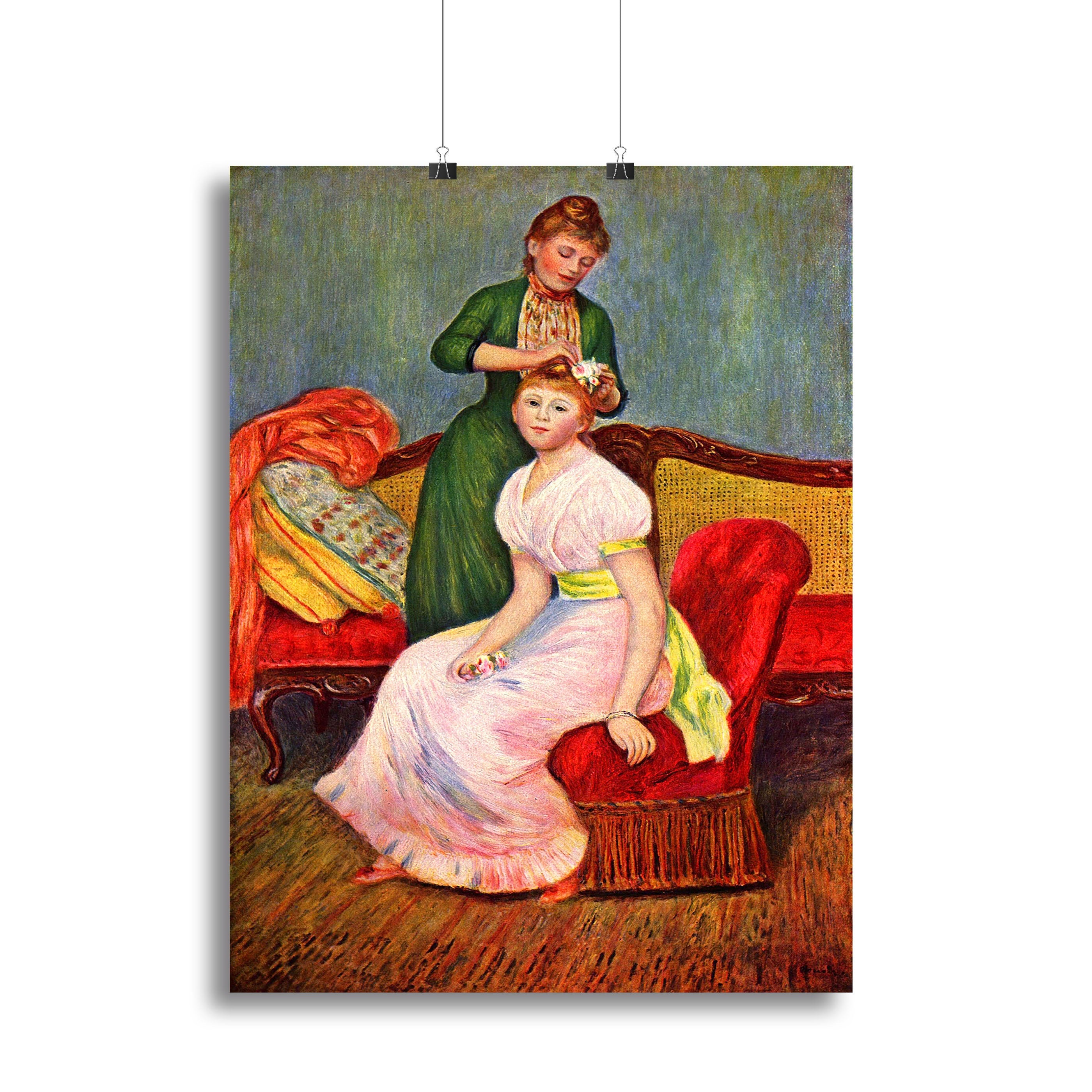 La Coiffure by Renoir canvas print featuring a woman with an elegant hairstyle, showcasing impressionist art style.