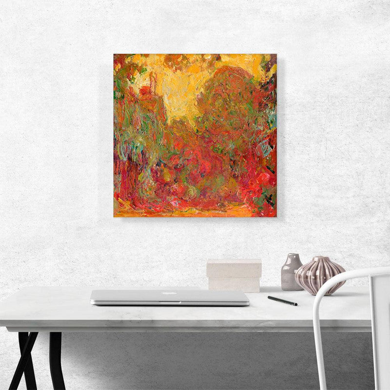 A beautiful canvas print featuring a garden with roses, showcasing vibrant colors and intricate details, perfect for home decor.