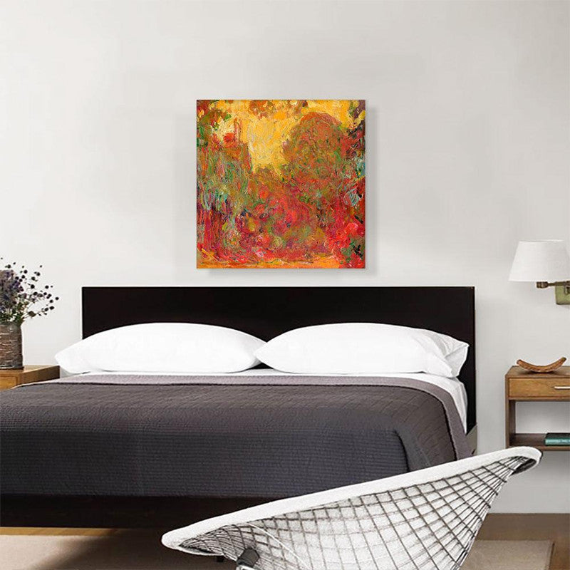 A beautiful canvas print featuring a garden with roses, showcasing vibrant colors and intricate details, perfect for home decor.