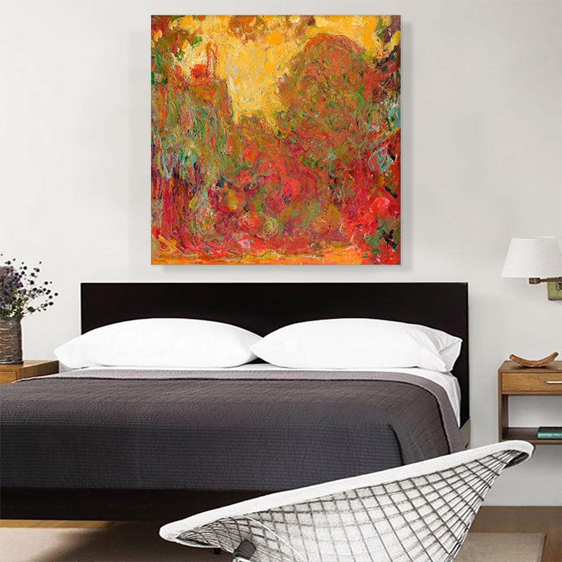 A beautiful canvas print featuring a garden with roses, showcasing vibrant colors and intricate details, perfect for home decor.