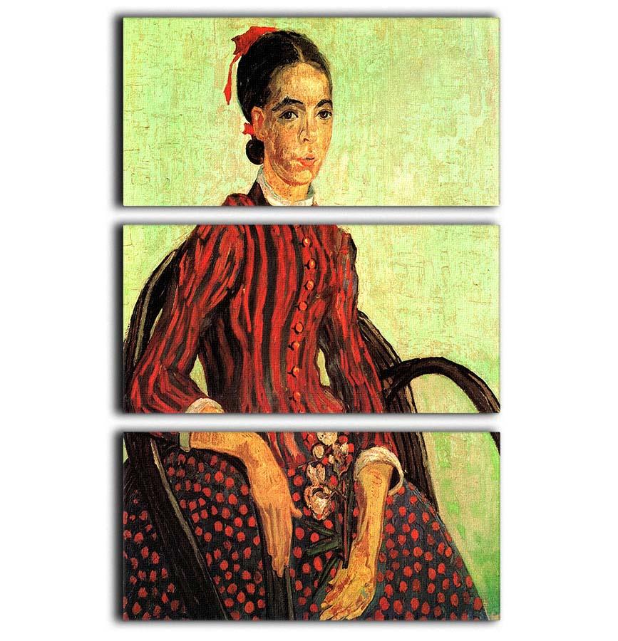 La Mousme Sitting by Van Gogh 3 Split Panel Canvas Print featuring vibrant colors and intricate details across three panels.