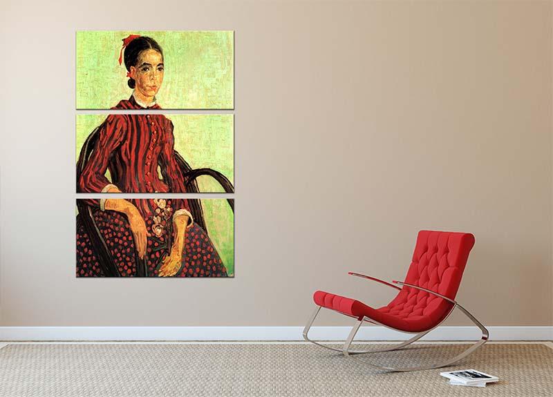 La Mousme Sitting by Van Gogh 3 Split Panel Canvas Print featuring vibrant colors and intricate details across three panels.