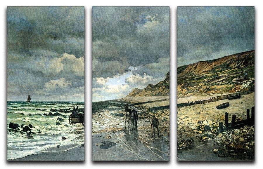 La Pointe del Heve at low tide by Monet, a stunning 3-panel canvas print showcasing vibrant colors and intricate details.