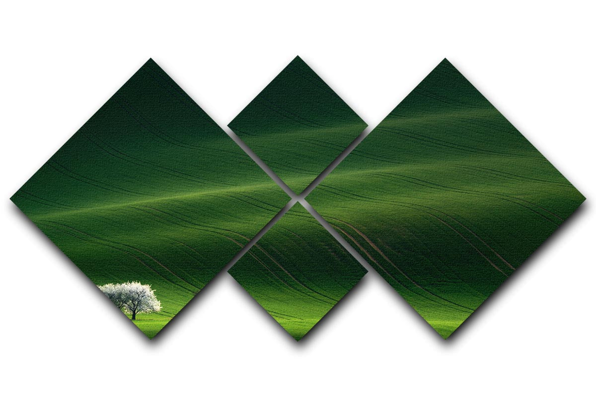 Ladies In White 4 Square Multi Panel Canvas artwork displayed in a modern living room setting, showcasing its elegant design and harmonious colors.