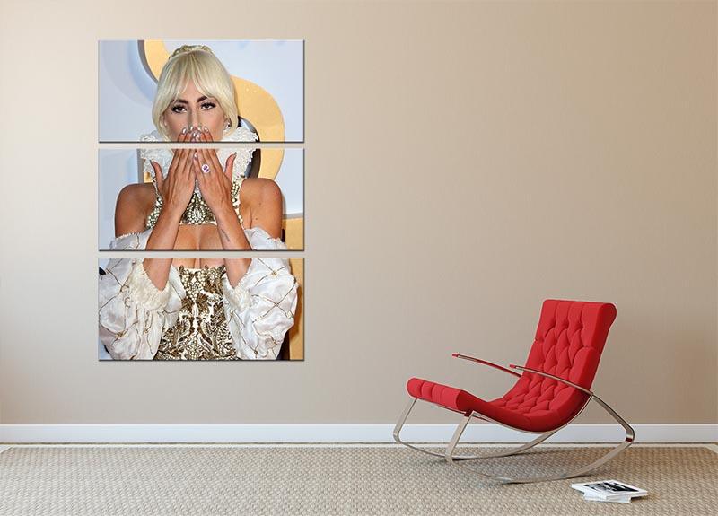 A stunning 3-panel canvas print featuring Lady Gaga blowing a kiss, perfect for modern decor.