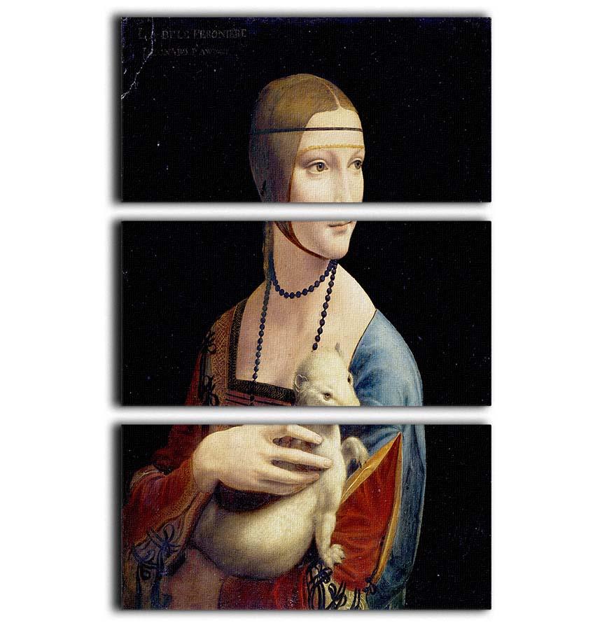 Three-panel canvas print of Da Vinci's Lady with an Ermine, showcasing elegant art for home decor.