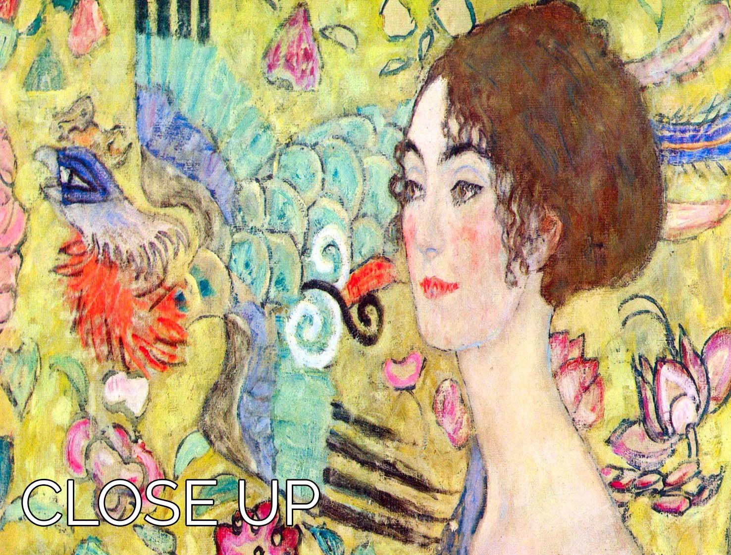 A stunning 3-panel canvas print of Klimt's Lady with Fan, showcasing intricate details and vibrant colors, perfect for elegant home decor.