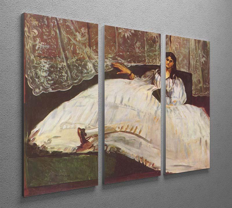 Three-panel canvas print of Lady with Fan by Manet, showcasing elegant art for home decor.
