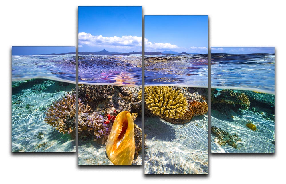 Lagoon Life 4 Split Panel Canvas featuring vibrant nature-inspired artwork divided into four equal sections.