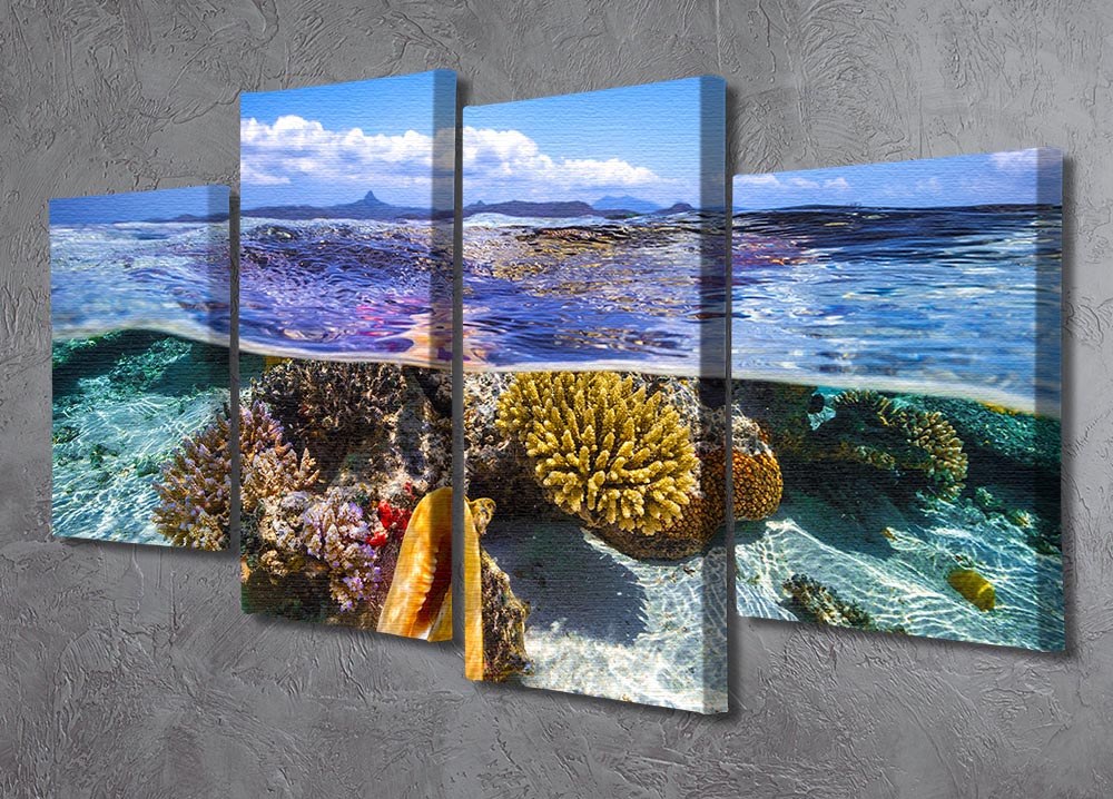 Lagoon Life 4 Split Panel Canvas featuring vibrant nature-inspired artwork divided into four equal sections.
